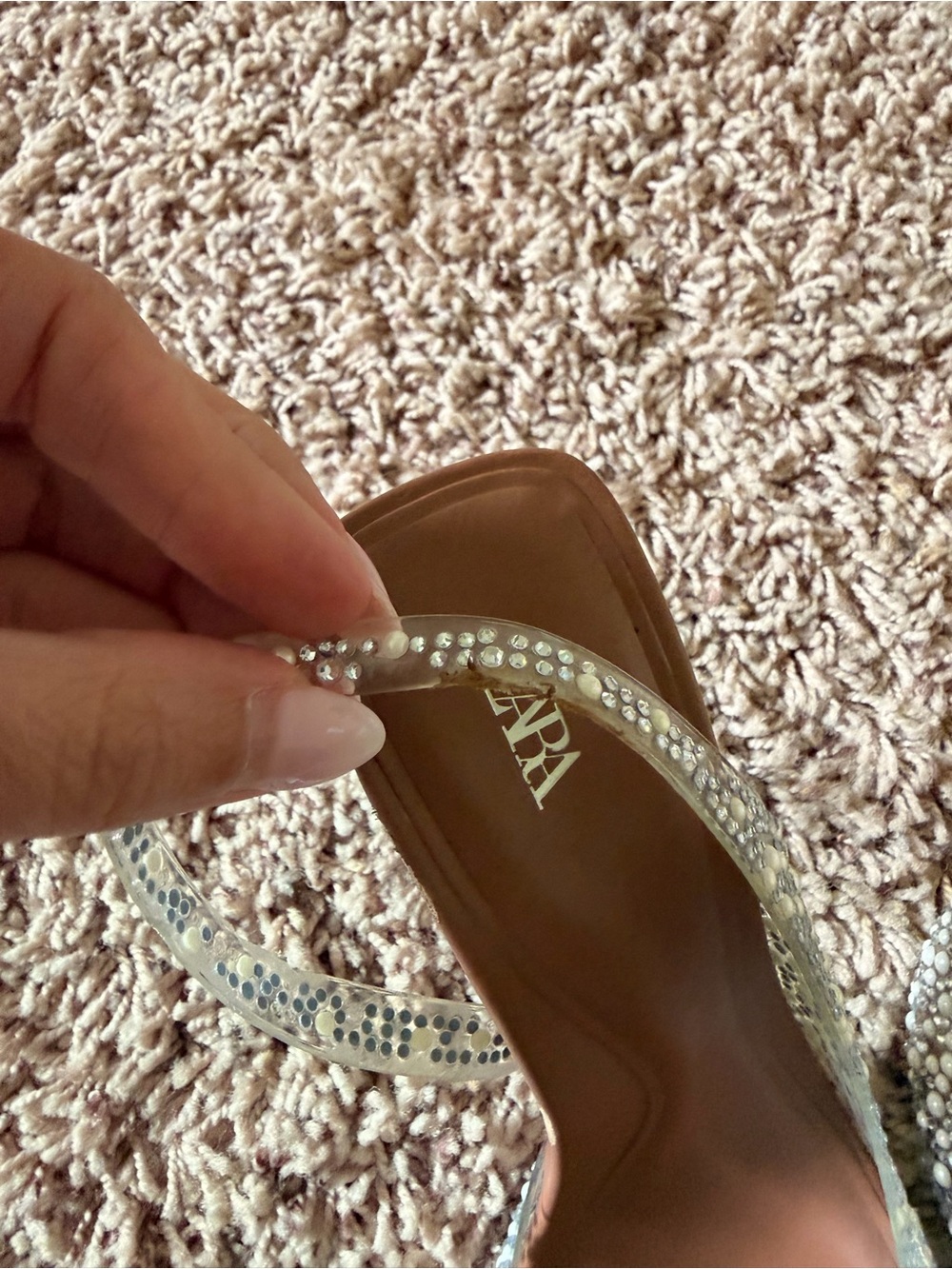 Zara Pearl-Embellished Tan Slingback Heels - Picture 3 of 5